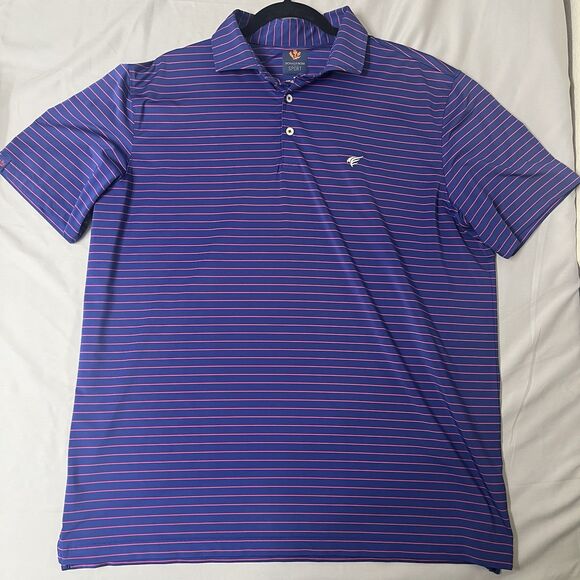 Donald Ross Sport Men's XL Golf Polo Shirt Blue Pink Striped Performance - Picture 1 of 9